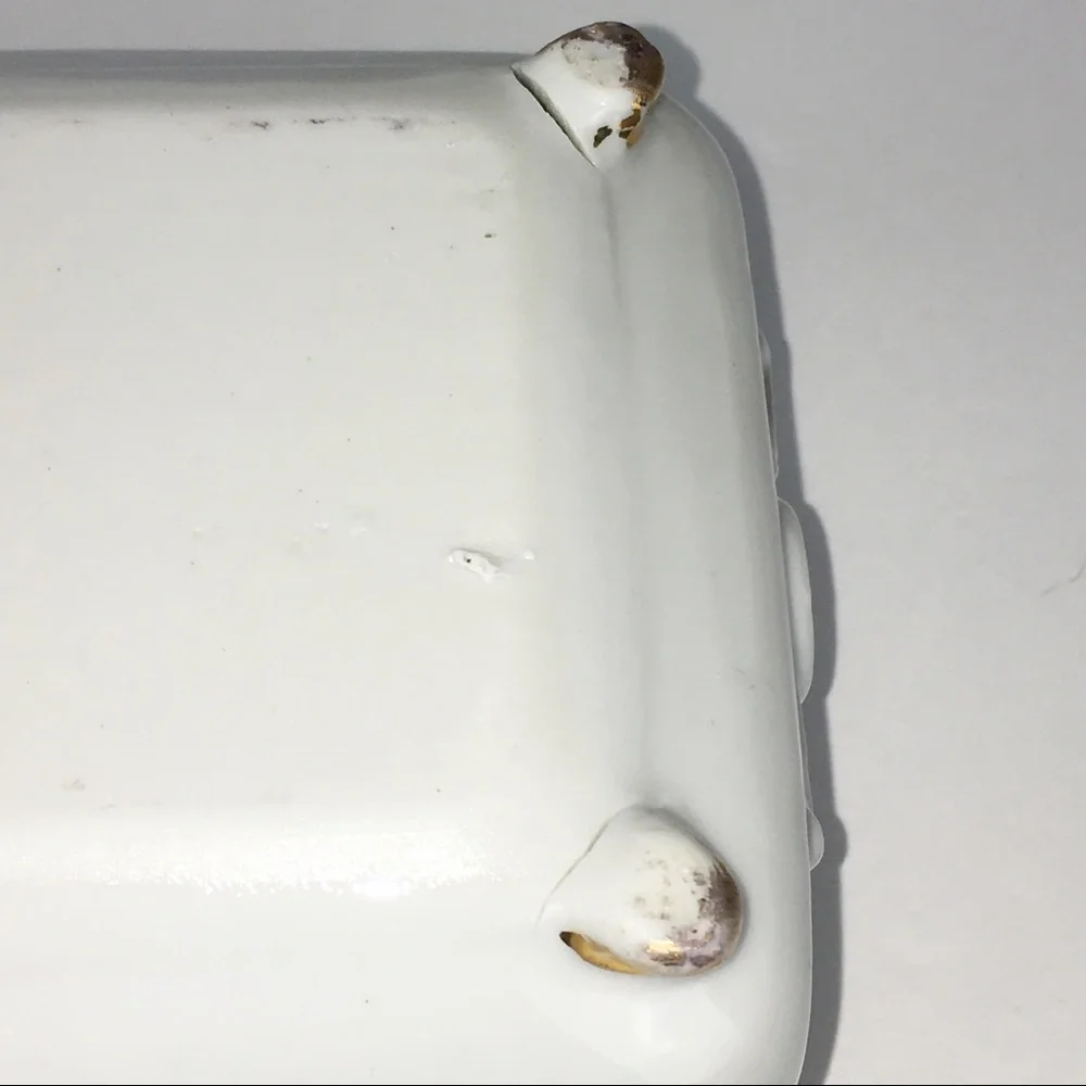 White Porcelain Jewelry Box with Pink Floral Design Delicate Rectangular Beauty